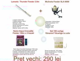 Set feeder: Lanseta 3.9m, Mulineta , Nylon si Set 100 carlige 10 marimi